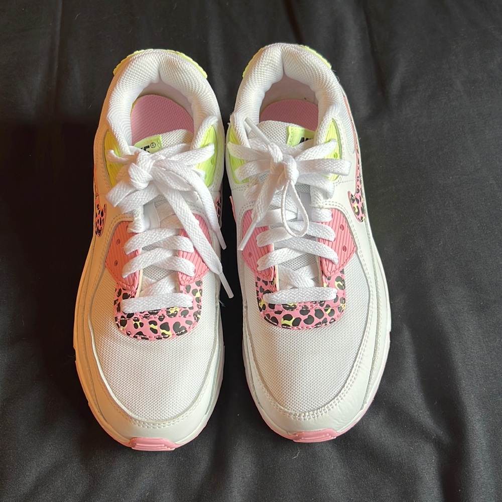 Nike White Pink Neon Leopard Print Women's Athletic Shoes